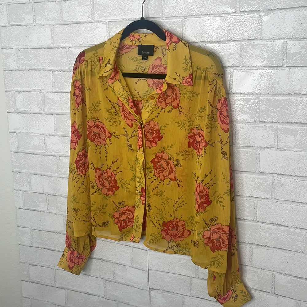 Lumiere Floral Button Up Mustard Shirt - Picture 4 of 13